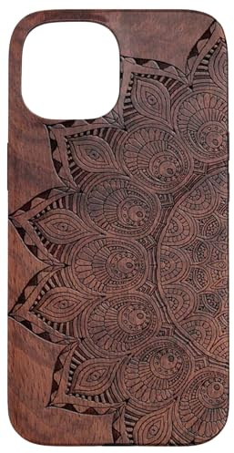 Gravierbares Mandala, Holz, Blumen, Blumen, Yoga, Namaste, PC Hülle für iPhone 15
