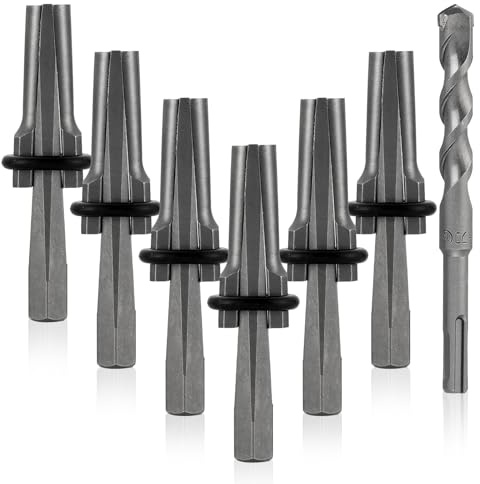 NATGAI 6 PCS 5/8 Inch Rock Splitting Wedges and 1PC Rotary Hammer Drill Bit, Rock Wedge and Feather Shims, Heavy Duty Stone Splitting Tools for Concrete, Marble, Granite, Rock, and Stone