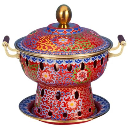OYWEHECE Einzelne Person, Kleiner Kupfertopf, Alter Pekinger Kleiner Dicker Kuh-Hot Pot, Chinesischer Traditioneller Cloisonné-Hot Pot, Kommerzieller Alkoholanteil, Roter Kupfer-Hot Pot,A