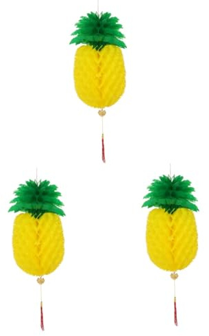 3 Pièces Lanterne Ananas Fleurs De Pompons Boules Alvéolées à L'ananas Ananas En Papier De Soie Lanterne à Fruits Ornement De Fruits Lanternes De Plafond Yellow Plastique Toddmomy