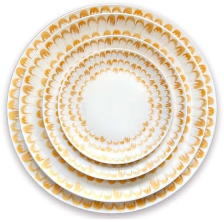 RKVXCJHDR Piatti per cucina Elegante Bassa saturazione Giallo Calendula Piatto in Ceramica Han Han Linea di Fondo Floreale Stoviglie Piatto Ristorante Set di Quattro Piatti per Mangiare