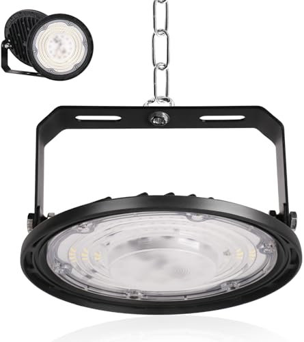 Fosingut Projecteur LED Industriel 100W,10000LM Spot High Bay Lumière éclairage d'atelier,Blanc Froid 6500K IP65 Étanche UFO Eclairage Plafonnier LED Interieur Lustre pour Entrepôt,Usine,Hall,Gym