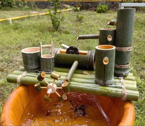 Kit Fontana Di Bambù,Fontana Da Giardino Giapponese,Cascata Beccuccio Per Fontana All'aperto 100% Fatto A Mano Con Ruota Idraulica Rotante Con Pompa Dell'acqua,Contenitore Non Incluso L85CM
