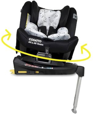 Cosatto All in All Rotate 360° Swivel Spin Car Seat - Group 0+123, 0-36 kg, 0-12years, ISOFIX, ERF, Anti-Escape (Black Foxed)