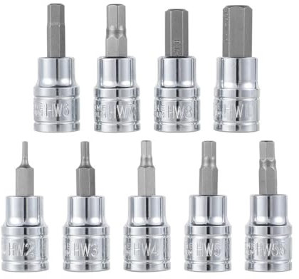 YJQHODY 9-teiliger Inbusschlüssel-Steckschlüsselsatz 2 mm 3 mm 4 mm 5 mm 5,5 mm 6 mm 7 mm 8 mm 10 mm, 3/8-Zoll-Bit, langlebiger Schlag-Steckschlüsselsatz