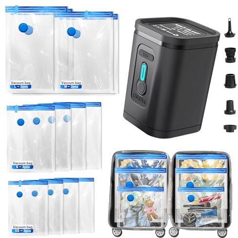 Nunemosk 12 Pack Vacuum Storage Bags with Wireless Electric Air Pump, Reusable space saver vacuum storage bags for Clothes, Double Zip and Airtight Valve for Travel and Home