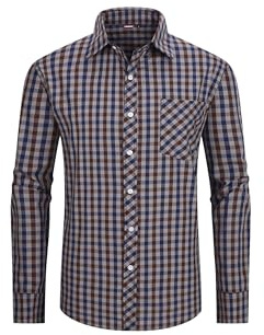 JupiterSecret Camicia Casual da Uomo in Cotone a Quadri con Bottoni, Camicia da Abito da Lavoro, con Taschino sul Petto