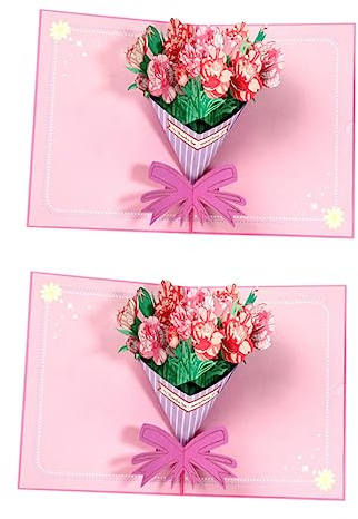 SEWACC 2 Stück Pop Up Grußkarten mit Goldprägung Carnation Blumenstrauß Design Stilvolle Geburtstags und Muttertagskarten Romantische Blumengrüße für Besondere Anlässe