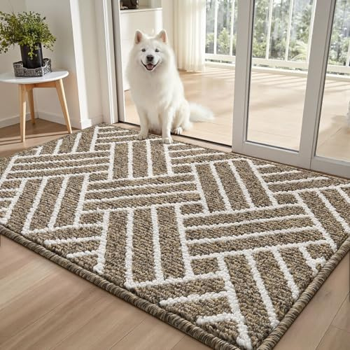 Sour Lemon Fußmatte 80x120cm – rutschfeste & Waschbare Schmutzfangmatte – Linienmuster Hochsaugfähige Türmatte für Innen und Außen,Eingang & Haustür,Hund,Küche,Patio, Flur, Garten