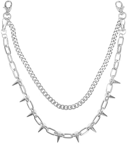 2 Stück Hosenkette Schlüsselkette Punk Kette Hose Herren Damen | Gothic Nieten Wallet Chain, Silber Hosen Kette, Hip Hop Schlüsselanhänger, Jeans Kette für Biker
