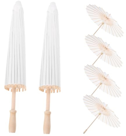 VERDANVERSE 6pcs White Oiled Paper Umbrellas DIY Painting Craft Parasol for Weddings Bridal Party Favor Cosplay Garden Decor Traditional Chinese Style