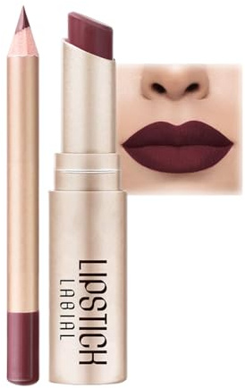 Deep Red Lipstick Lip Liner Set, Burgundy Lipliner Lipstick Kit, Long Lasting & Waterproof Highly Pigmented Full-Coverage Lip Pencil Stain Colour Makeup Kit