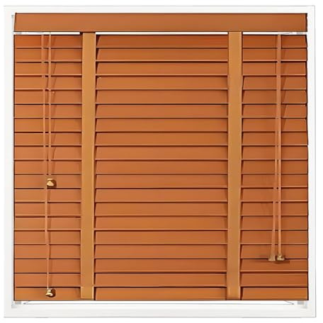 2 Slats Faux Wood Blinds, Blackout Privacy Horizontal Wooden Shades, Custom Size Indoor Venetian 30 40 55 70 85 100 120 145 160cm Cordless Windows curtain for Living Room, Bedroom(Orange)