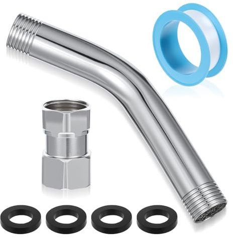 TIESOME Rallonge de pommeau de douche 1/2 avec adaptateur, rallonge de tuyau de douche en acier inoxydable 135° - Rallonge de bras de douche réglable - Bande d'étanchéité filetée de 2 m et 4