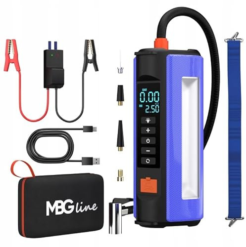 MBG line® Jump Starter Auto 1000A Peak | Auto Kompressor, Reifenpumpe Auto | Starthilfe Booster für Diesel 3.0L/Benzin 4.0L | Powerbank Auto | LED Taschenlampe kfz zubehör