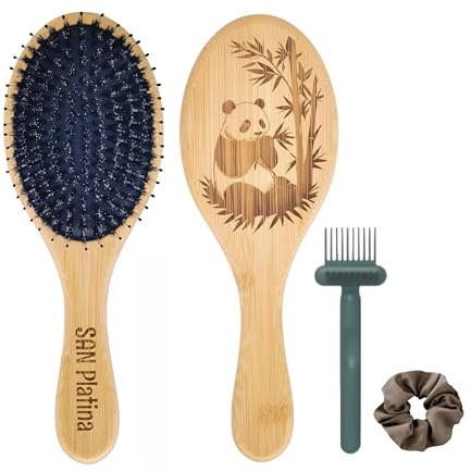 Hair Brush,SAN Platina Boar Bristle Hairbrush,For Curly,Straight And Detangling,Eco-friendly Bamboo,Reduces Breakage,Smooths Frizz And Shine,Gift Set