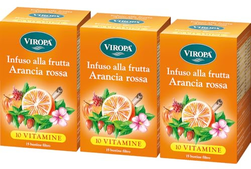 VIROPA Arancia Rossa BIO con 10 Vitamine – Tisana Funzionale Agrumata – 3 Confezioni da 15 Filtri – Infuso Biologico Senza Caffeina – Gusto Dolce e Vitaminico – Made in Alto Adige