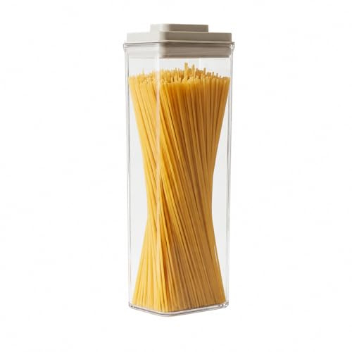 Punorric Pasta Storage Containers - Airtight Pasta Jars with Press-to-Seal Lids, Spaghetti Storage Jar Transparent Stackable Flour storage containers for Noodles Flour Cereal Coffee Beans