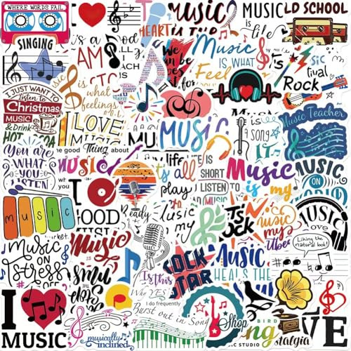 Music Stickers |50Pcs Musical Motivational Theme Waterproof Vinyl Decals | Removable Reusable Peel & Stick Decoration for Water Bottles Bicycle Laptop Luggage Mobile Phone Skateboard Guitar