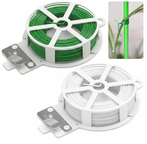 Rieoany 100 m Alambre Plastificado, Plastic Coated Wire para Jardines, Flores y Plantas Trepadoras, Flexibles Alambre Verde Jardin con Cuchilla para Un Manejo Sencillo (Verde y Blanco)