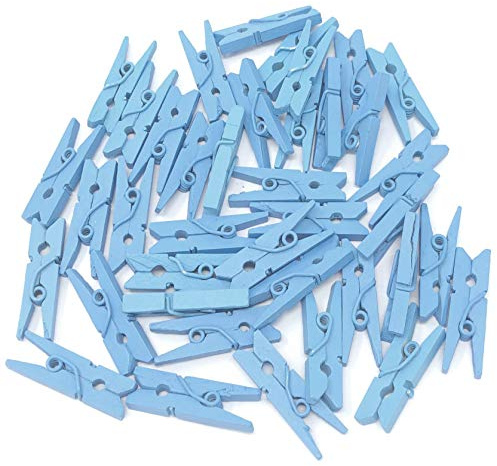Lot de 100 mini pinces à linge en bois Bleu 25 mm