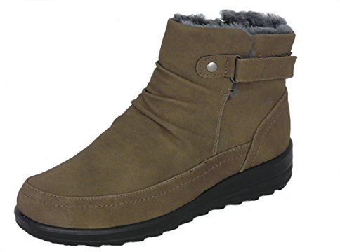 Cushion Walk Women's Faux Suede Fur Lined Winter Ankle Boots - Warm Fashion Booties with Button Detail & Zip Fastening, 3.5cm Wedge Heel