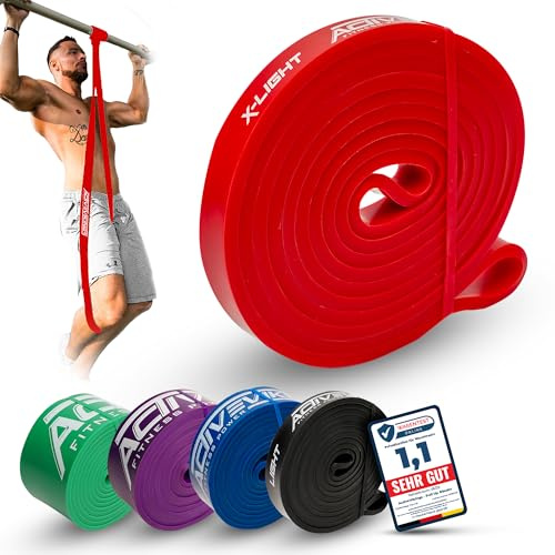ActiveVikings® Pull-Up Fitnessbänder | Perfekt für Muskelaufbau und Freeletics Calisthenics | Fitnessband Klimmzugbänder Widerstandsbänder (A - Rot : X-Light (Sehr Leichter Widerstand))