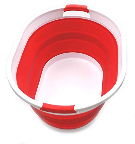 SAMMART Cesto de Ropa Plegable de plástico - Tina/cesto Ovalado - Contenedor/Organizador de Almacenamiento Plegable - Tina de Lavado portátil - Cesto de Ropa Que Ahorra Espacio (Rojo)