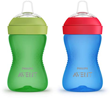 AVENT Philips My Grippy Spout Sippy Cup with Soft Spout and Leak-Proof Design, Blue/Green, 10oz, 2pk, SCF801/21