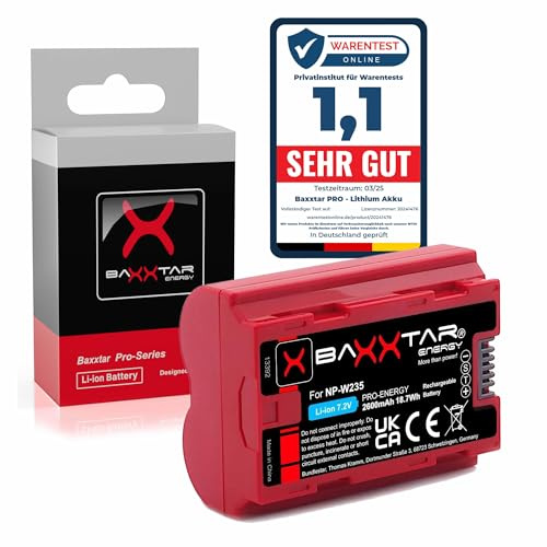 Baxxtar Pro NP-W235 Akku (2600mAh) mit NTC Sensor und Transportschale - Kompatibel mit Fuji Fujifilm GFX50s II GFX-100S GFX-100 II X-H2 X-H2S X-S20 X-T4 X-T5