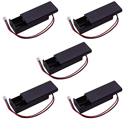 DIYmalls 3V 2 AAA Battery Holder Pack Case Cover Storage Box with on/off Switch PH2.0 Male Connector Cable 14cm for Arduino Microbit (Pack of 5)
