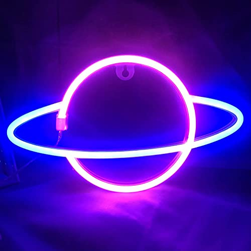 Hangrow Pianeta Luci Neon, Segni Led Insegne Al Neon Per Decorazioni Murali, Ricarica Usb/Batteria, Lampada Notte Planet Per Parete Della Stanza Festa Compleanno Decorazioni Per Matrimoni Bambini