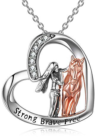 YFN Pferd Anhänger Halskette Schmuck Sterling Silber Mädchen mit Pferd Geschenk für Frauen Mädchen 18 (Rose Horse Halskette)