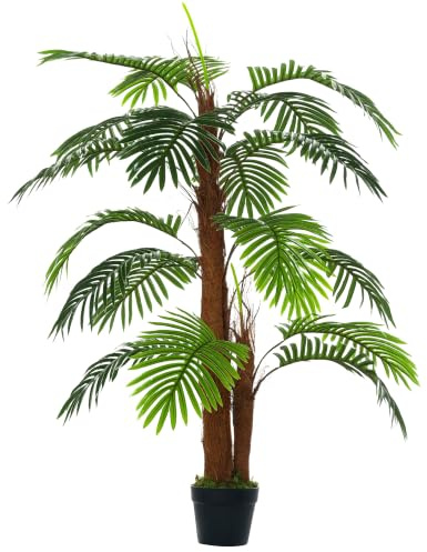 Outsunny Palmier Artificiel Hauteur 1,2 m Arbre Artificiel Tronc Branches | Lichen Feuilles, Grand Réalisme, Pot Inclus