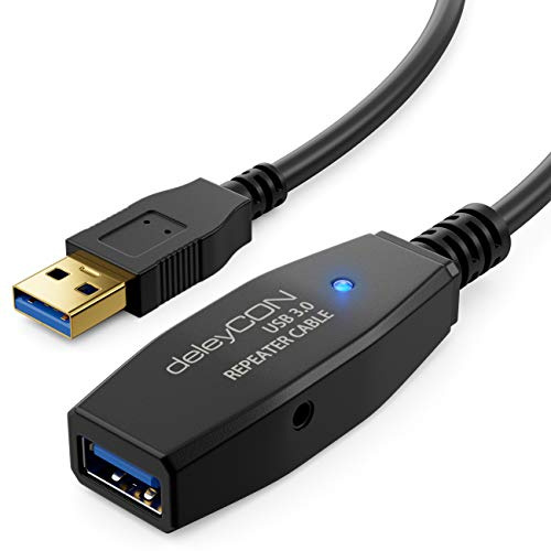 deleyCON 7,5m Cavo Attivo USB 3.0 Prolunga Attiva con Amplificatore di Segnale USB3.0 Ripetitore Cavo di Prolunga USB3.0 PC Stampante Scanner per Computer Nero