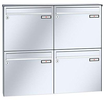RENZ/Basic B / 4er Aufputz-Briefkastenanlage Wand-Briefkasten / V4A-Edelstahl/Volumen 12 L/Dein-Briefkasten.de