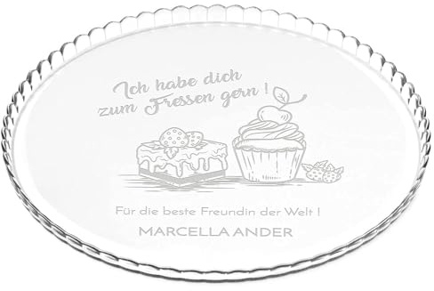 Maverton Kuchenplatte mit Gravur, personalisiert, Kuchenform aus Glas | Geschenkidee für Hobbybäckerin & Naschkatze, Geburtstagsgeschenk für Frauen, Kuchenstück