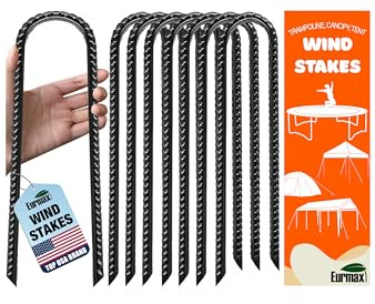 Eurmax USA 12 Windproof Trampoline Stakes,Rust-Proof Galvanized Steel U-Shape Ground Anchor,Commercial Tent Stakes for High Winds,Secure Anti-Flip Tie Down for Soccer Goals,Swing Sets,Fences&Playsets