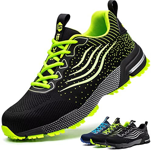ISOOUS Zapatos de Seguridad Hombre Mujer Calzado de Trabajo Comodo Ligeros con Punta de Acero Transpirable Anti-pinchazos Verde 43