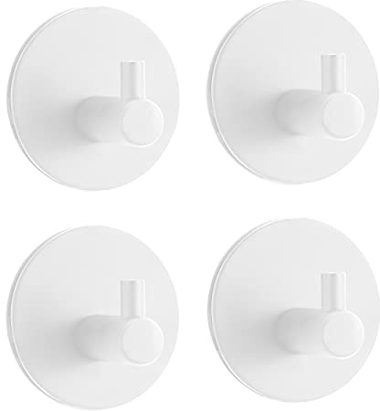 Spirella MSV 4 STK. Selbstklebend Handtuchhaken, Max 8kg Kreis Bademantelhaken Haken Wandhaken Edelstahl rostfrei Bad und Küche Handtuchhalter Kleiderhaken Ohne Bohren-Weiß matt, White, 4.5x2.7cm