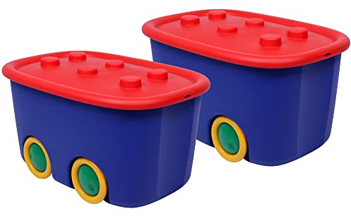 Ondis24 2er Set Spielzeugkiste Schatztruhe Aufbewahrungskiste - Funny - 46 Liter - blau/rot