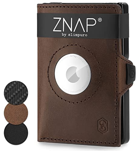 ZNAP Airtag Wallet aus Premium Leder | Kreditkartenetui | Geldbörse Klein | RFID-Blockierung & Slim I Kartenetui, Air Tag Geldbeutel Portemonnaie Herren - 8 Karten - Braun