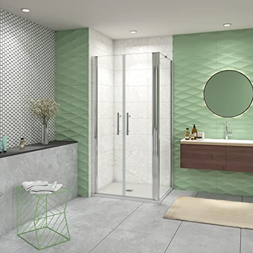 195 cm Box Doccia Angolare Porta Battente Saloon 120 cm Parete Fissa 80 cm Vetro da 6 mm Temperato Anticalcare Barra Stabilizzatrice 45 cm Cromo Lucido
