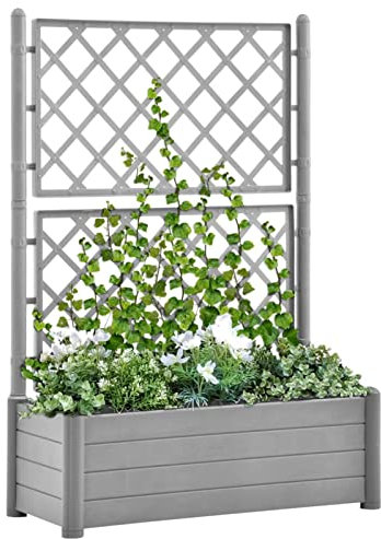 Festnight Arriate Enrejado de Plastico Macetero de Jardín Enrejado Jardinera con Enrejado Planta Flores Maceta para Exterior Terraza Balcón PP, Gris 100x43x142 cm