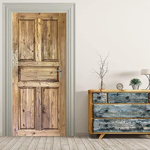 Viranda 3D Door Stickers Peel and Stick Murals - Wooden Wall Decals Self-Adhesive Removable Waterproof PVC Pictures Poster for Bedroom Living Room Decoration 30.3''x 78.7''