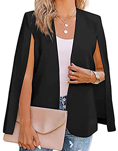 NLAVW Blazer a Mantella da Donna con Maniche spaccate, Aperto sul Davanti, Solido, Elegante, Giacca da Lavoro, Abbigliamento da Lavoro, Ufficio Professionale