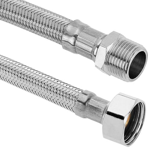 TUBO FLESSIBILE inox CM 100 1/2M x 3/8F RACCORDO ACQUA IMPIANTI TUBAZIONI