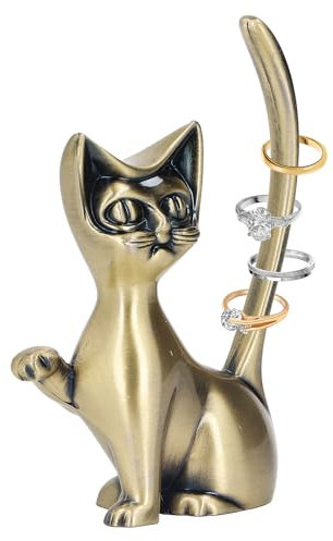 Hapivida Porte-bagues Chat, Porte-bijoux en Métal Bagues Boucles d'oreilles Organisateur de Bibelots Organisateur de Bijoux Animaux Mignons Rangement pour Amoureux des Chats Cadeau Décoration d'inté