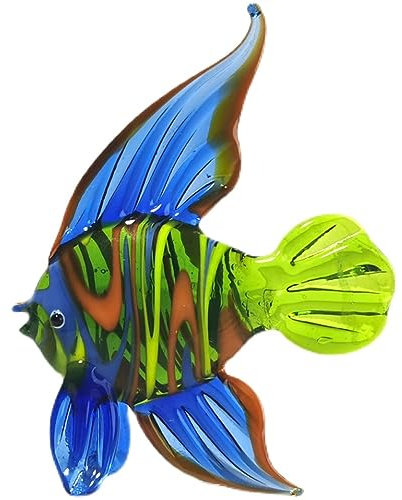 DECRZPB Farbige Glasurkunst Blaue Tropische Fische Glasfigur handgefertigt Briefbeschwerer aus geblasenem Glas Geschenk für Geburtstag Heimdekoration Tischdekoration