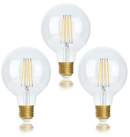 FLSNT Dimmbar E27 LED Vintage, 5.5W (Ersetzt 40W), G95 LED Filament Edison Glühbirne E27 Vintage, 550LM Leuchtmittel 2700K Warmweiss, Klar Glas, 3 Stück